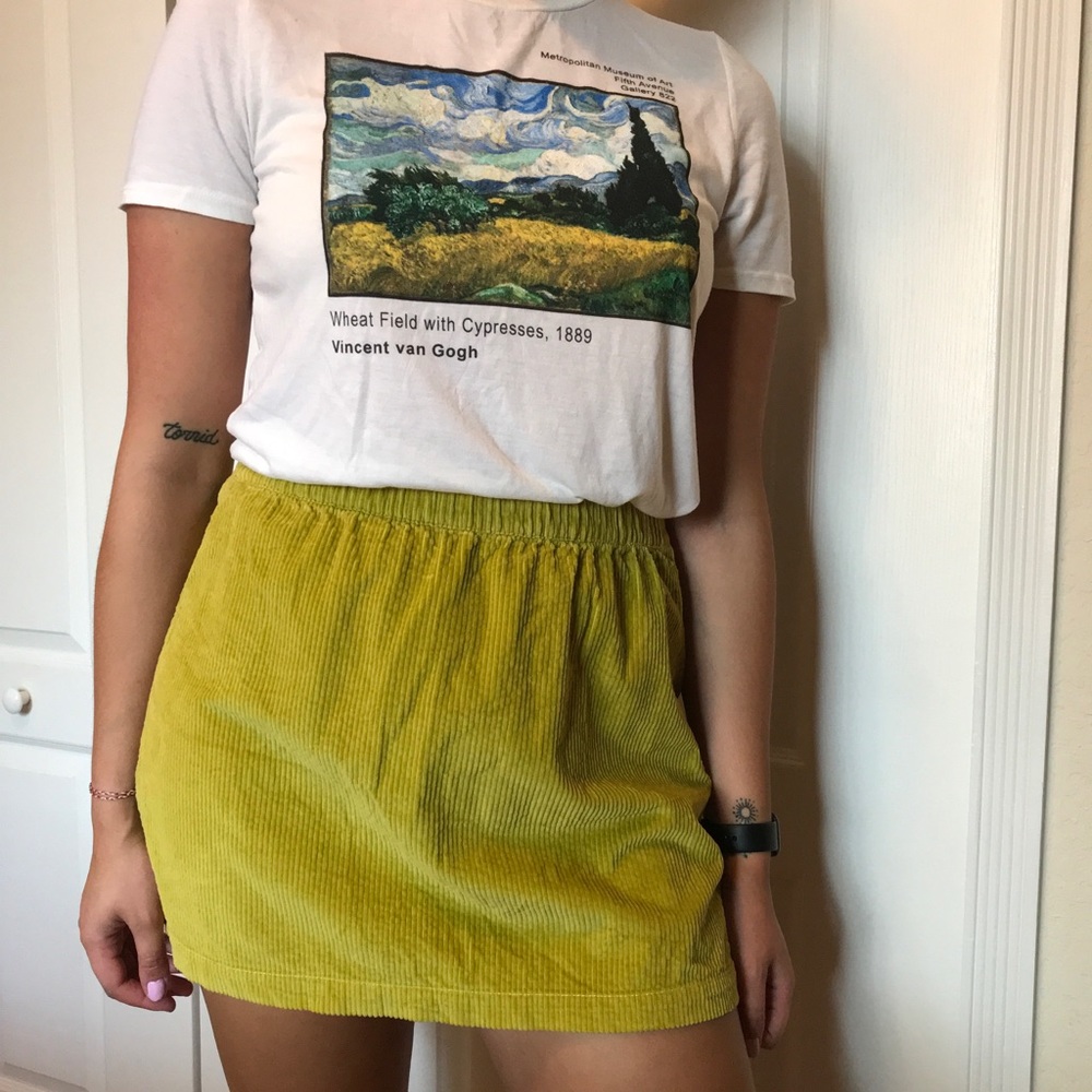 AMERICAN EAGLE Corduroy Skater Skirt Chartreuse